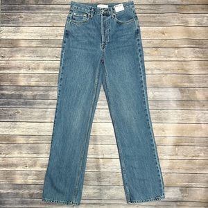 Top Shop Medium Wash Kort Straight Wide Leg High Rise Button Fly Jeans 6 28 X 32